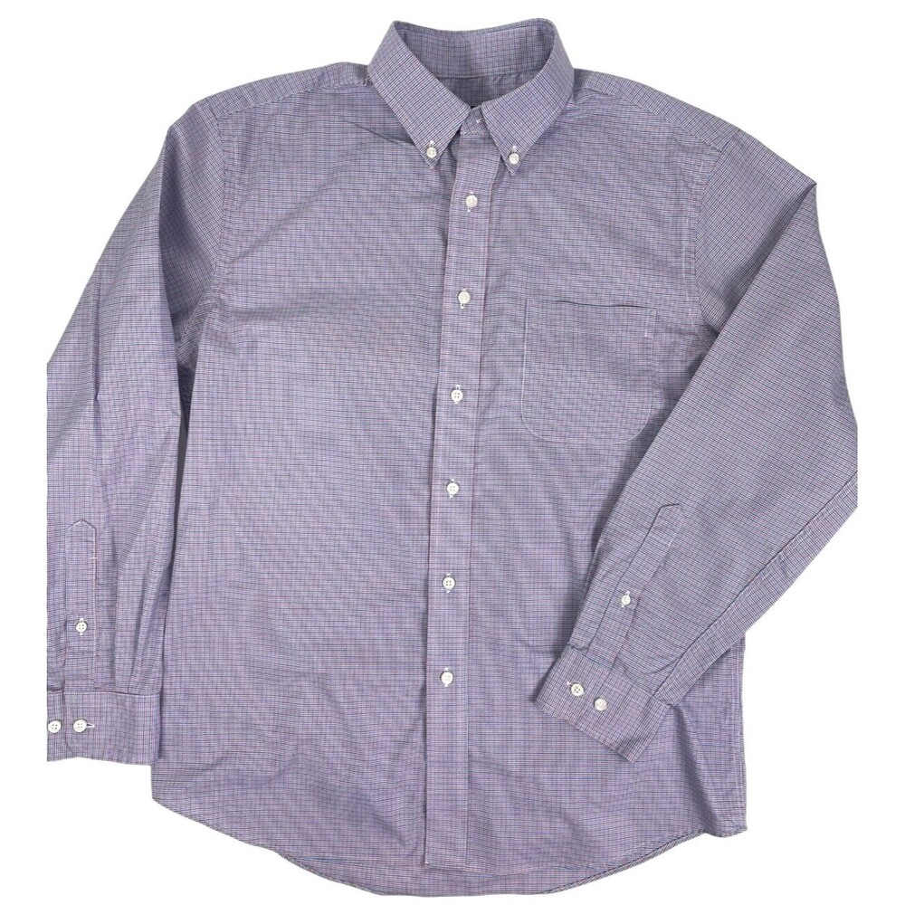 Jos A Banks Executive Tailored Fit Mini Check Blue Plaid LS Cotton Dress Shirt M